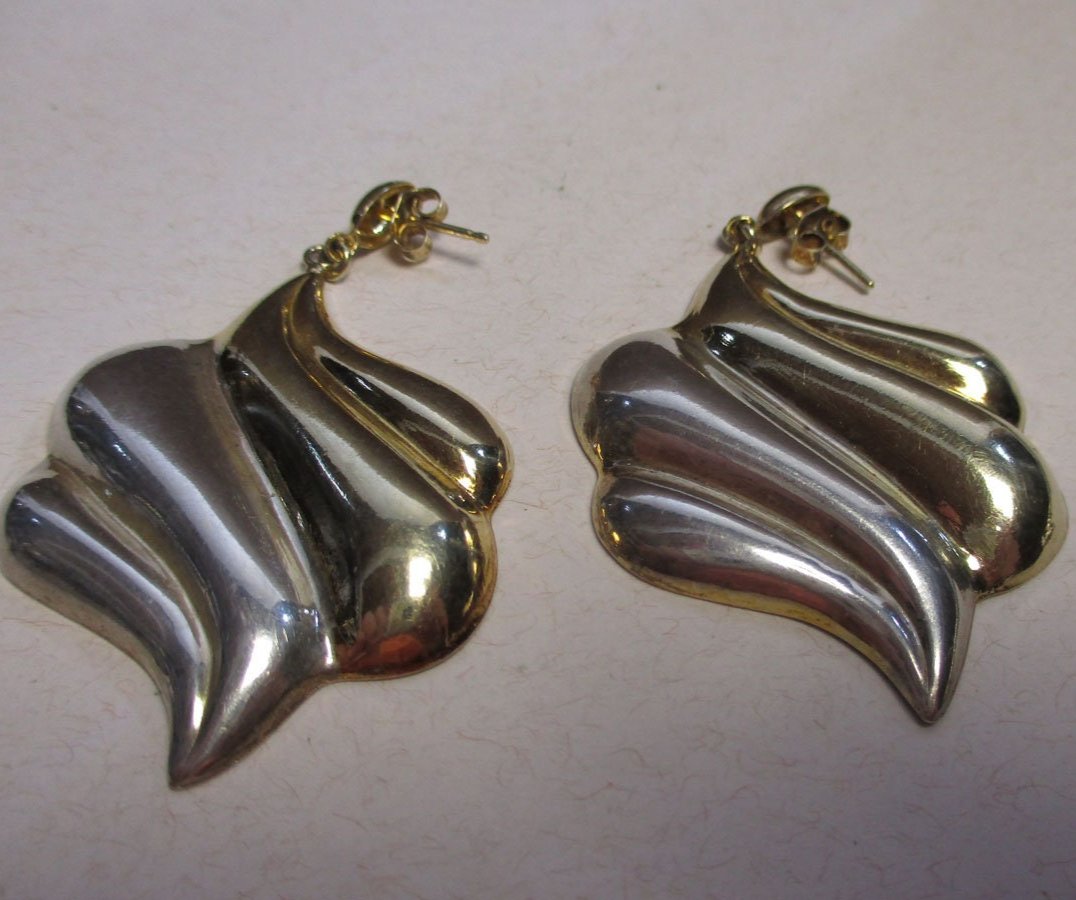 Gr 62 Stamped Sterling Silver and Gold Filled Post Earrings MCM