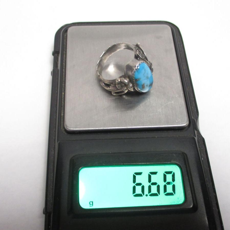 Gr 70 Les Baker Shop Navajo Sterling Silver Morenci Turquoise Squash Blossom Ring Size 6
