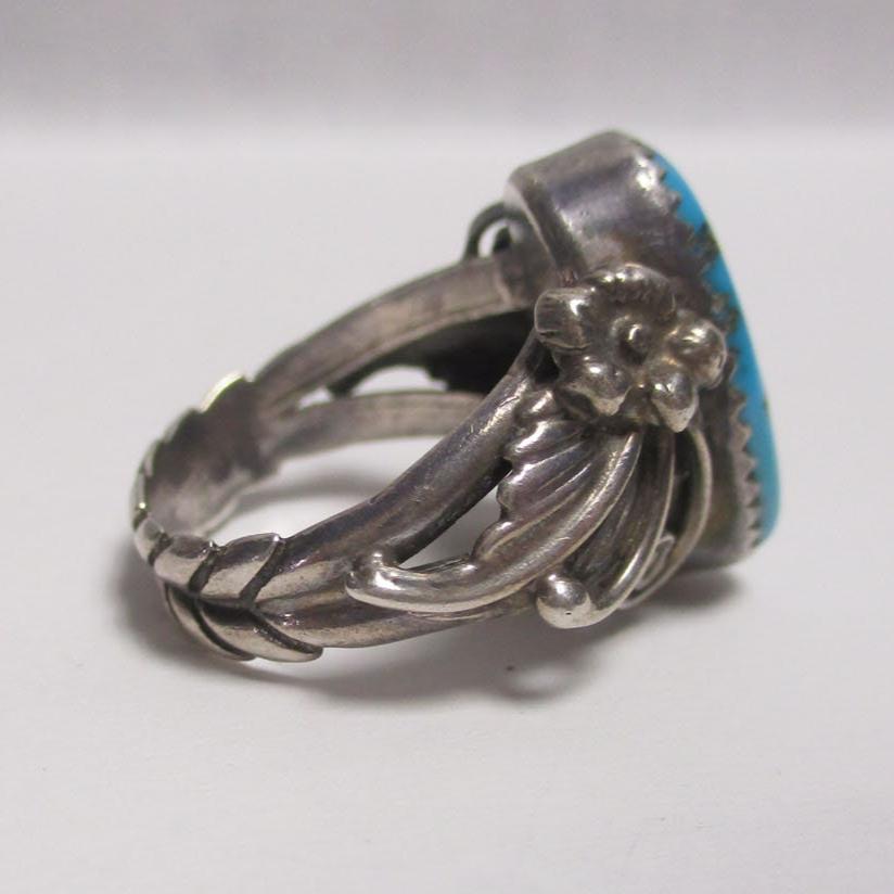 Gr 70 Les Baker Shop Navajo Sterling Silver Morenci Turquoise Squash Blossom Ring Size 6