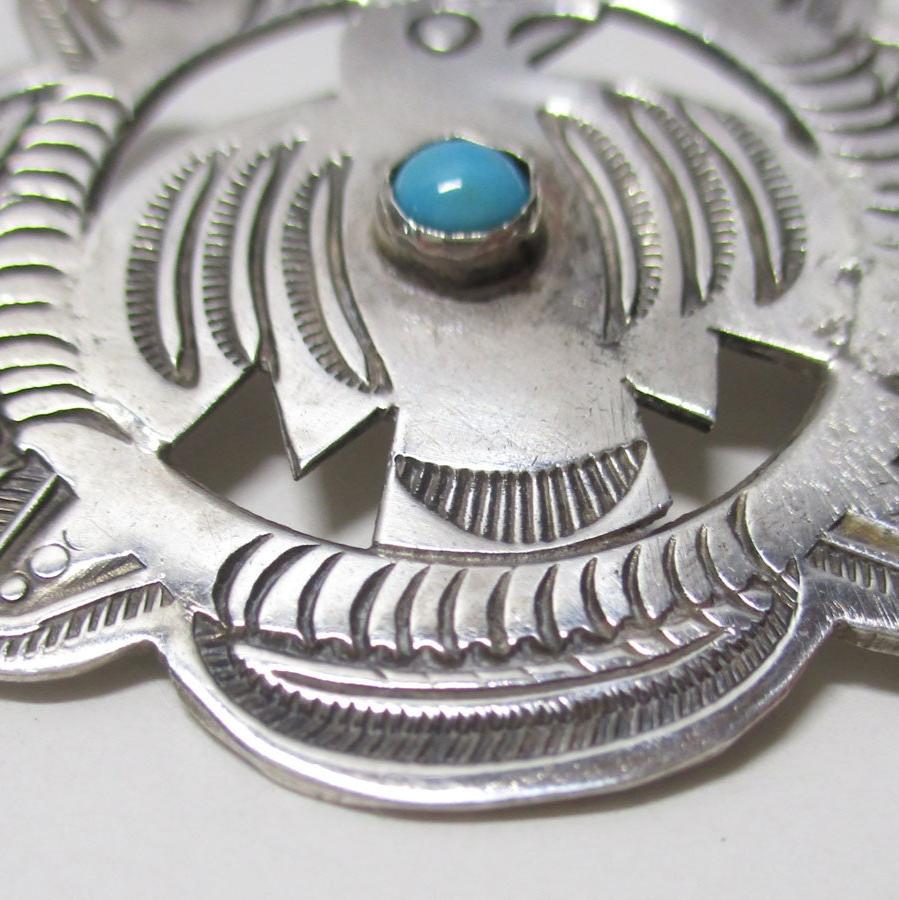 Gr 72 Navajo Fred Harvey Era Sterling Silver and Turquoise Ingot Hand Stamped Pin 1 1/4"