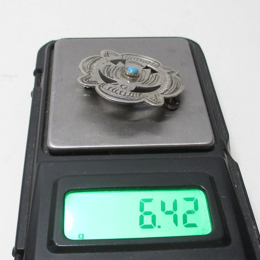 Gr 72 Navajo Fred Harvey Era Sterling Silver and Turquoise Ingot Hand Stamped Pin 1 1/4"