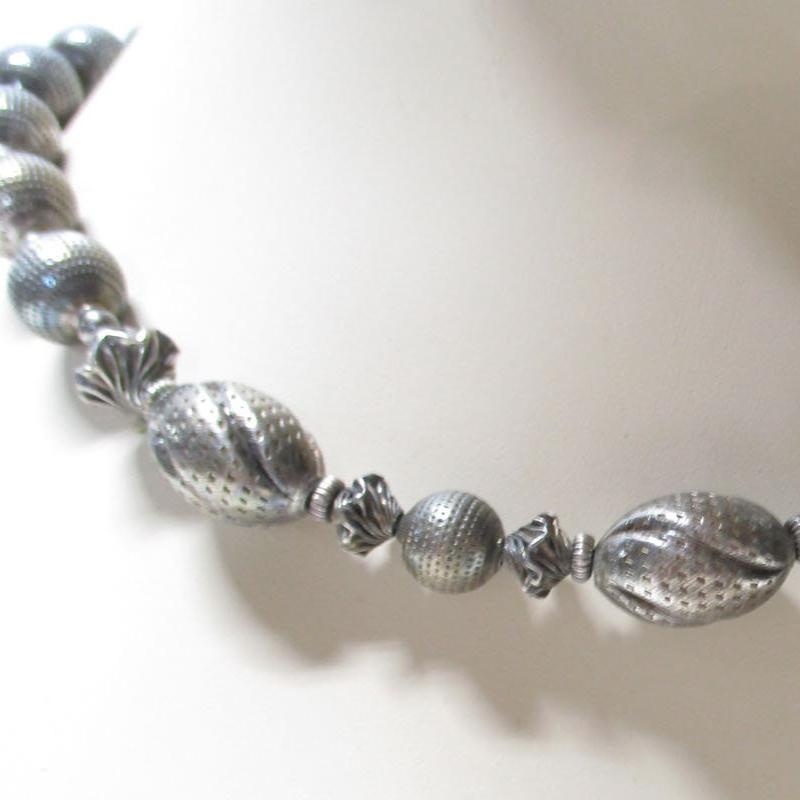 Gr 73 Sterling Silver Heavy Bench Made Graduated Beads Taxco Mexico 113.03 Grams 32"