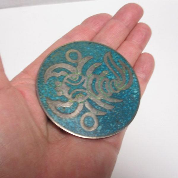 Gr 74 Taxco Rafael Dominguez Inlaid Turquoise Pendant Pin Scorpion Sterling Silver