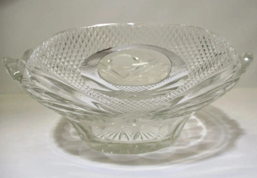 Georgian Period Anglo Irish Cut Glass Bread Basket or Handled Tray