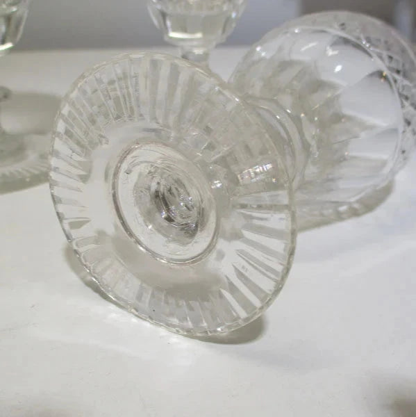 Georgian or Regency Set of Four Wine Glasses Panel Cut and Diamond Point with a Star Cut Foot