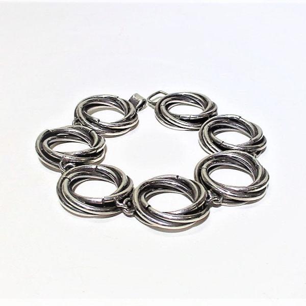 Taxco Sterling Silver Circle Link Bracelet Heavy Mexico AP Eagle Mark