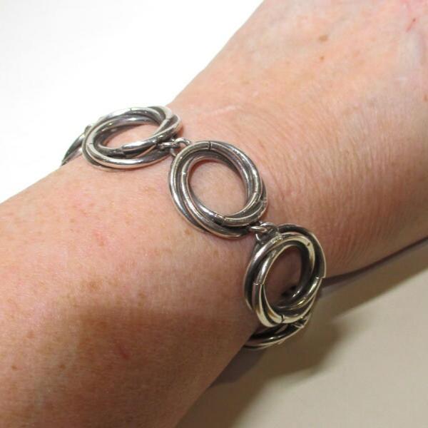 Gr 76 Taxco Sterling Silver Circle Link Bracelet Heavy Mexico AP Eagle Mark