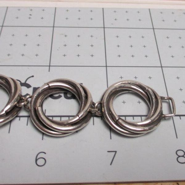 Gr 76 Taxco Sterling Silver Circle Link Bracelet Heavy Mexico AP Eagle Mark