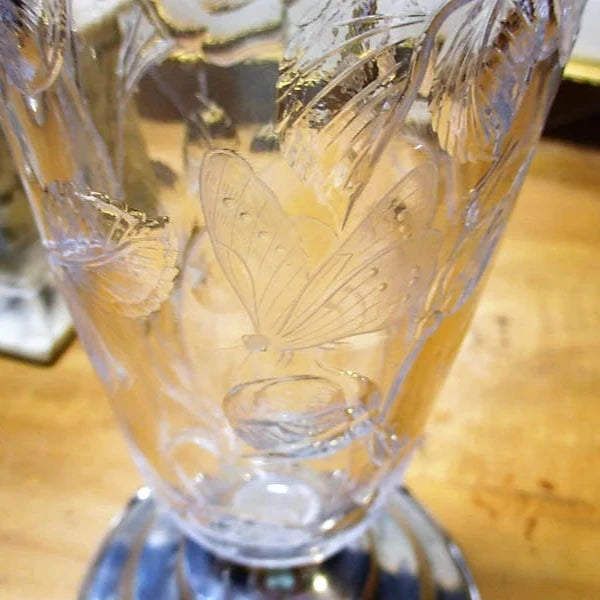 Gorham Sterling Silver and Brilliant Period Cut Glass Vase 10" Gravic Deep Cuts