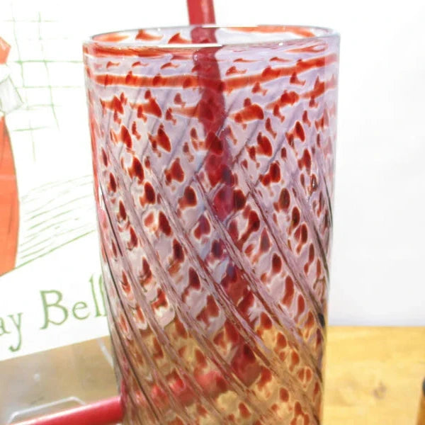 Huge Hand Blown Ruby and Clear Glass Vase