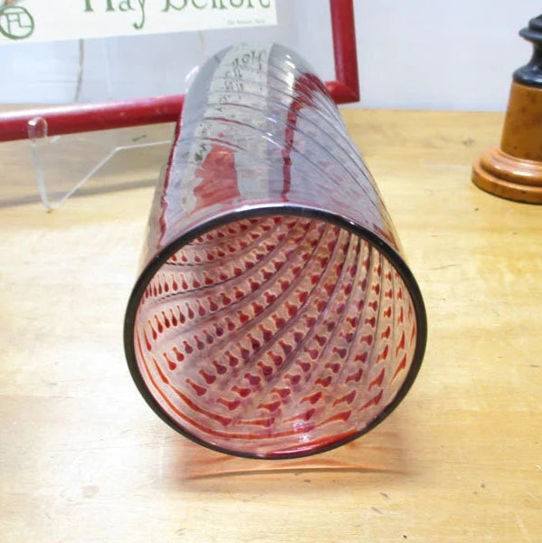 Huge Hand Blown Ruby and Clear Glass Vase