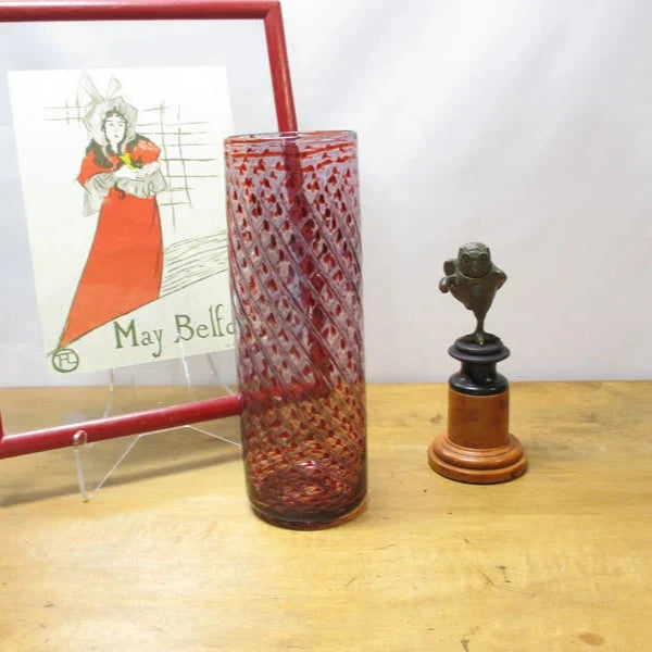 Huge Hand Blown Ruby and Clear Glass Vase