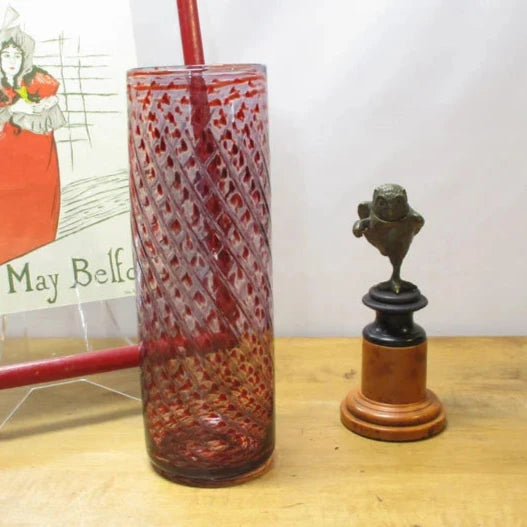Huge Hand Blown Ruby and Clear Glass Vase