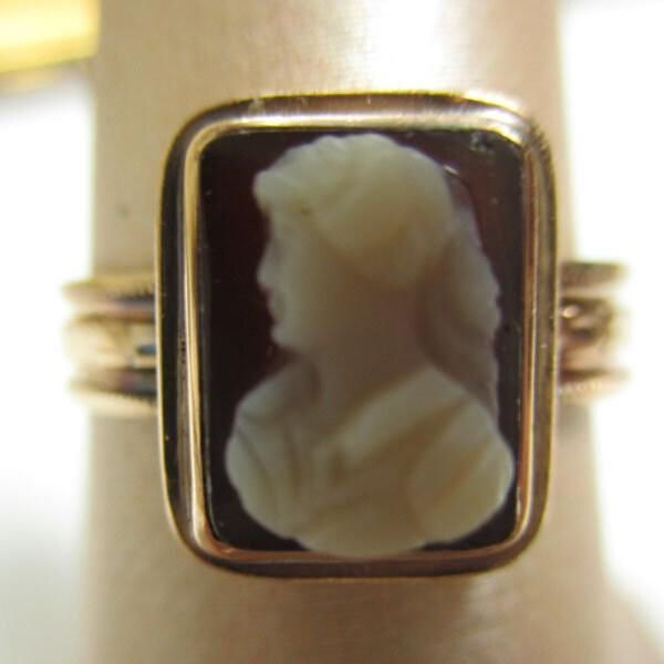 Gr 92 Georgian Solid 14K Rose Gold Sardonyx Cameo Ring Size 5.5