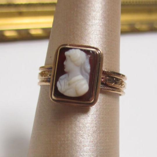 Georgian Solid 14K Rose Gold Sardonyx Cameo Ring Size 5.5