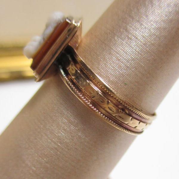 Gr 92 Georgian Solid 14K Rose Gold Sardonyx Cameo Ring Size 5.5