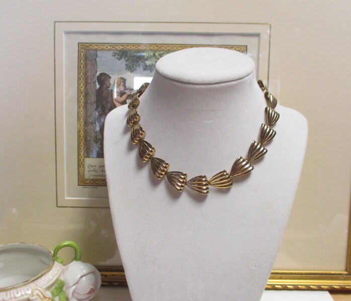 Gr 100 Deco Sterling Silver Vermeil Choker Necklace Vintage Napier 14 Inches 34.08 Grams