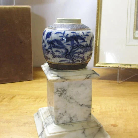 Chinese Export Tea Caddy or Ginger Jar Blue and White Dragon