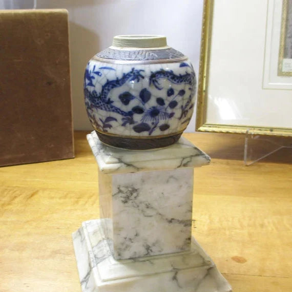 Chinese Export Tea Caddy or Ginger Jar Blue and White Dragon