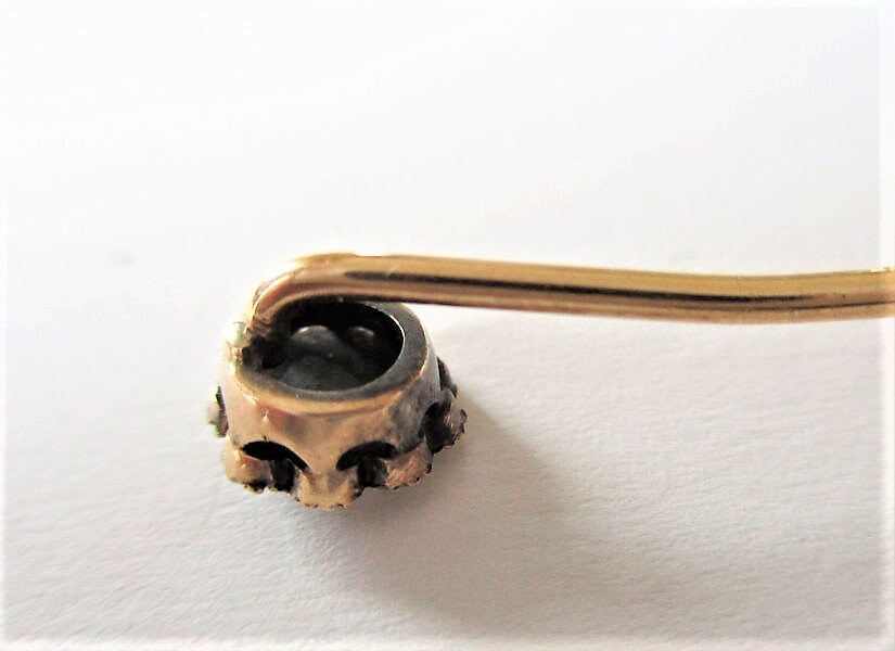 Gr 101 Georgian Sterling Silver and 14K Gold Rose-cut Diamond Stickpin 2 1/2"