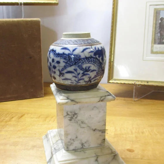 Chinese Export Tea Caddy or Ginger Jar Blue and White Dragon
