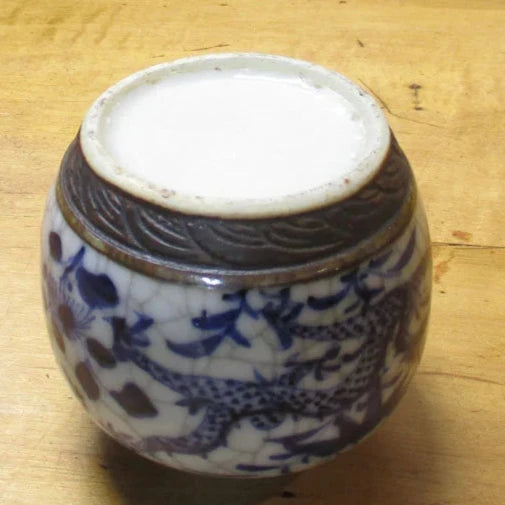 Chinese Export Tea Caddy or Ginger Jar Blue and White Dragon