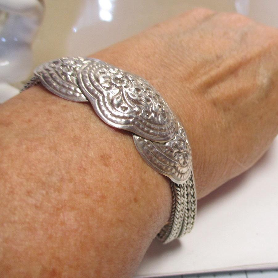 Gr 112 Heavy Double Wheat or Snake Link Bali Sterling Silver Bracelet 39.17 Grams