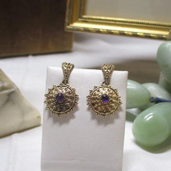 Gr 116 Vintage Vermeil Sterling Silver .925 Cannetille Filagree Drop Earrings Amethyst Ludes