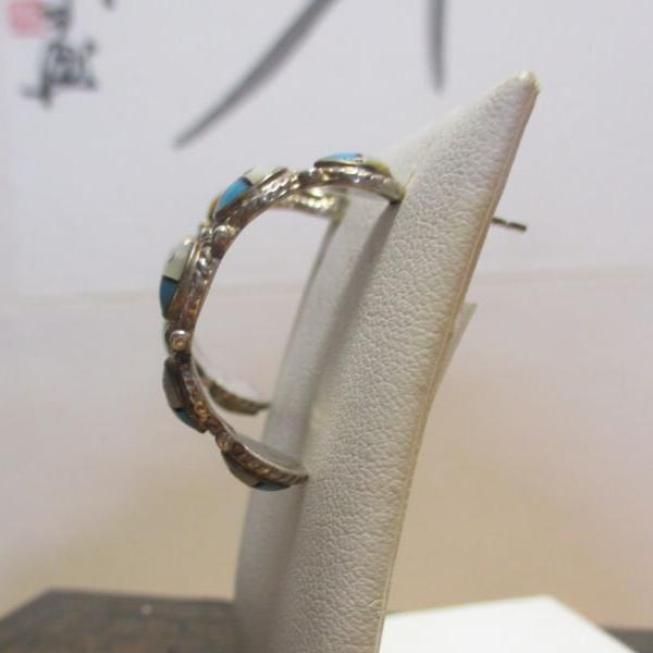 Gr 116 Zuni Sterling Silver Sun face Inlaid Hoop Earrings
