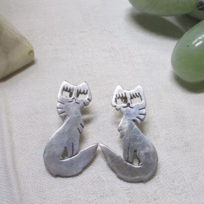 Sterling Silver Taxco Mexico Cat Earrings