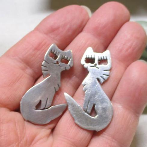 Gr 118 Sterling Silver Taxco Mexico Cat Earrings