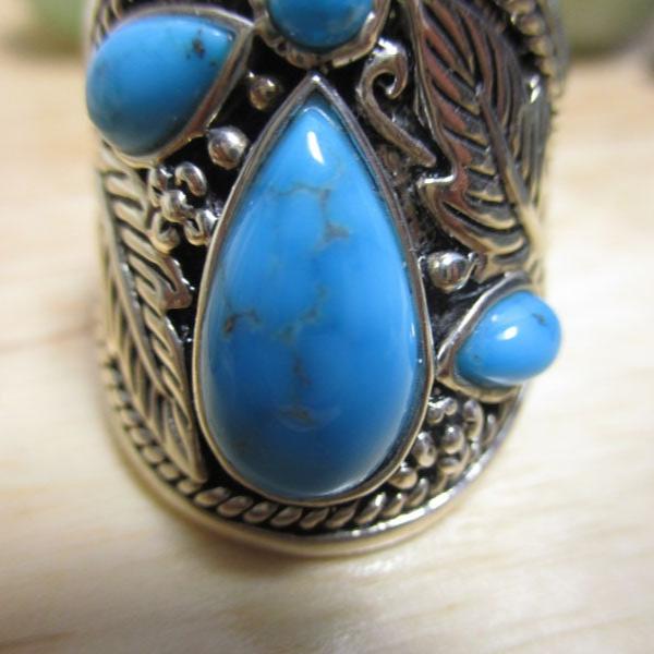 Gr 117 Sterling Silver and Turquoise Cabochons BBJ Signet Ring Size 12 1/2