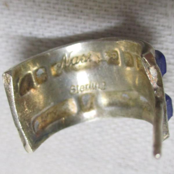 Gr 119 Vintage Navajo Sterling Silver and Channel Inlay Lapis Lazuli Half Hoop Earrings Signed Nakai