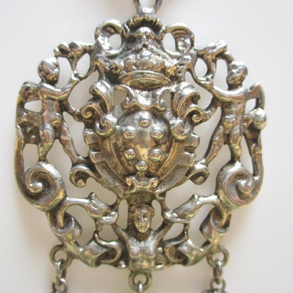 Gr 120 Italian Silver Renaissance Revival Peruzzi Necklace Gargoyle Masks