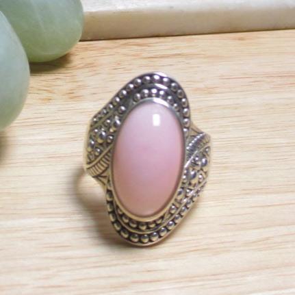 Gr 121 Sterling Silver and Pink Opal Statement Ring Size 12 1/4