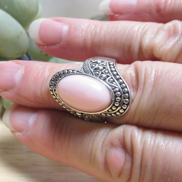 Gr 121 Sterling Silver and Pink Opal Statement Ring Size 12 1/4