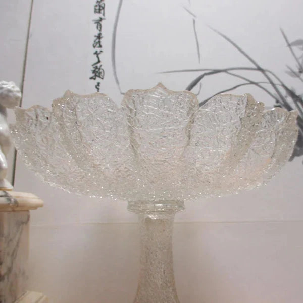 Antique Overshot Glass Footed Compote
