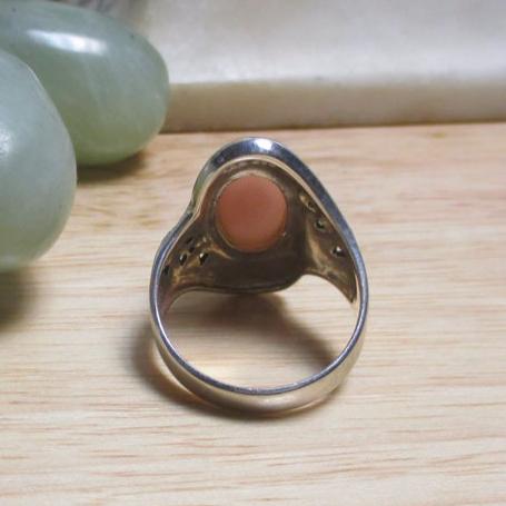 Gr 121 Sterling Silver and Pink Opal Statement Ring Size 12 1/4