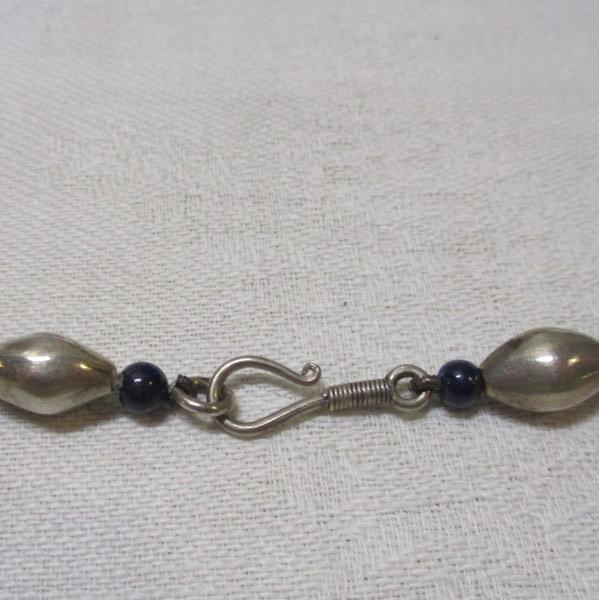 Gr 120 Sterling Silver and Lapis Lazuli Beaded Necklace 31" Hook Clasp Bench-made Silver Beads