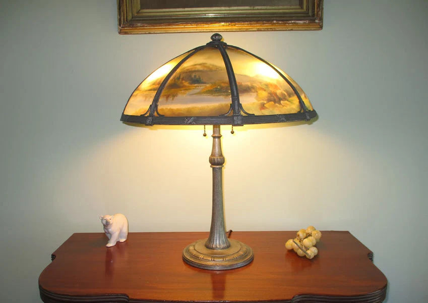Signed Miller Glue Chip Reverse Painted Table Lamp