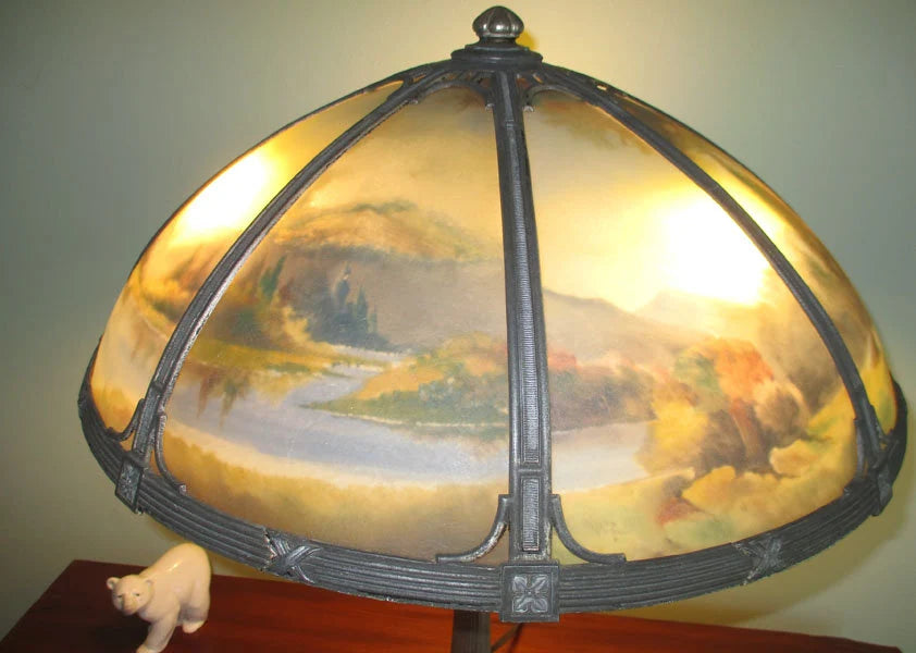 Signed Miller Glue Chip Reverse Painted Table Lamp