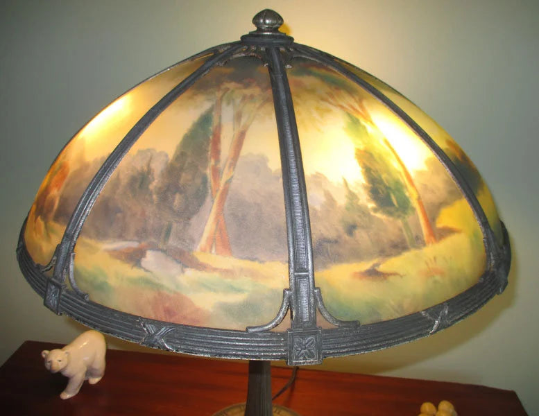 Signed Miller Glue Chip Reverse Painted Table Lamp