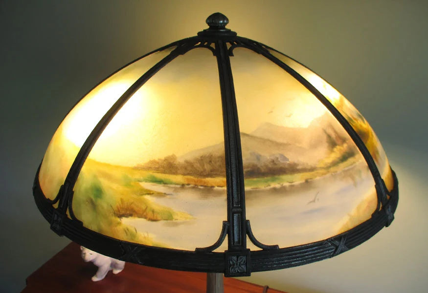 Signed Miller Glue Chip Reverse Painted Table Lamp