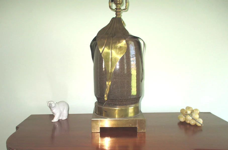 Hart Associates MCM Brass and Ceramic Plug In Table Lamp Heavy #2