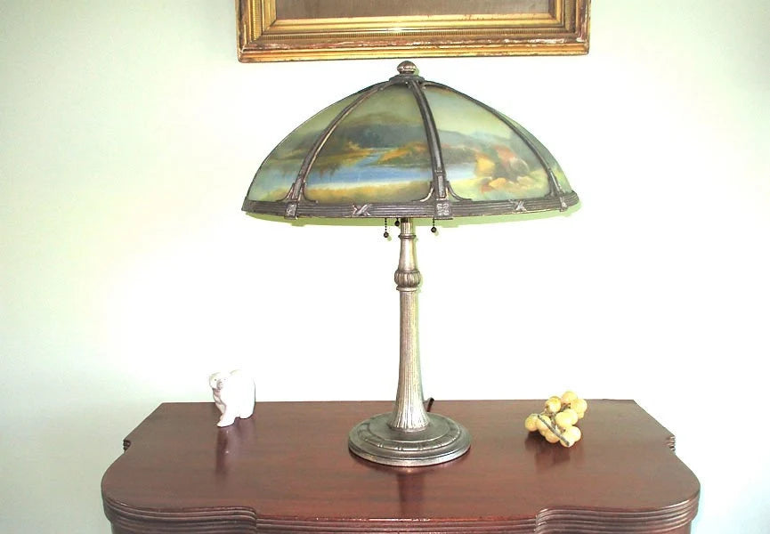Signed Miller Glue Chip Reverse Painted Table Lamp