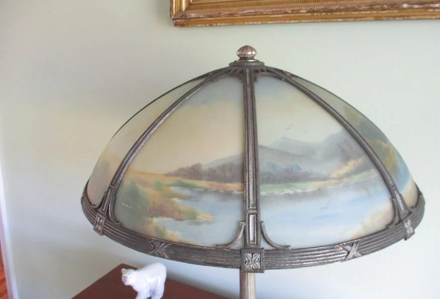 Signed Miller Glue Chip Reverse Painted Table Lamp