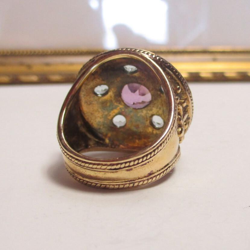 Gr 123 Sterling Silver Vermeil, Amethyst and Aquamarine Dome Ring Size 9 1/2