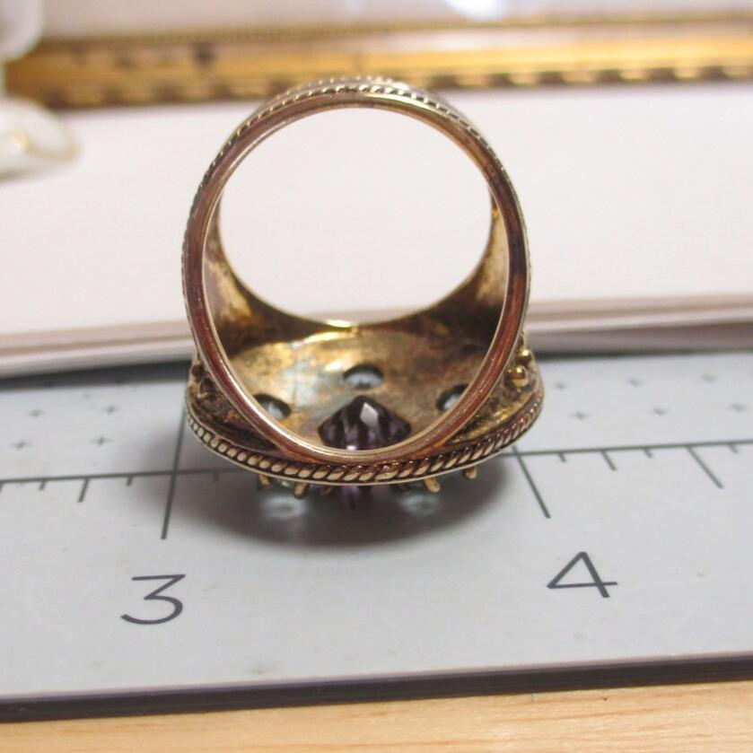 Gr 123 Sterling Silver Vermeil, Amethyst and Aquamarine Dome Ring Size 9 1/2