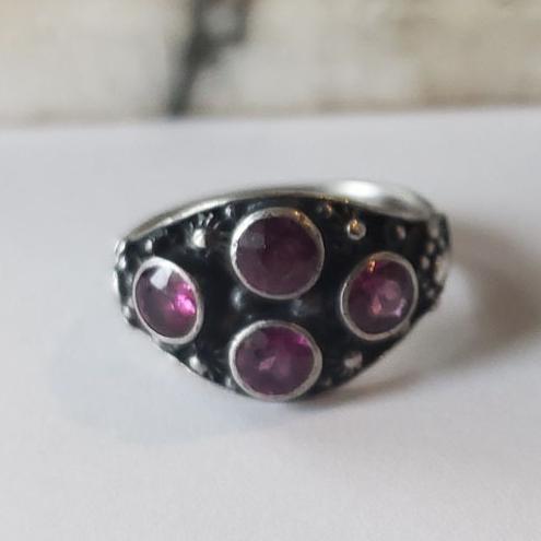 Gr 122 Victorian Sterling Silver and Amethyst Signet Ring Size 5 3/4