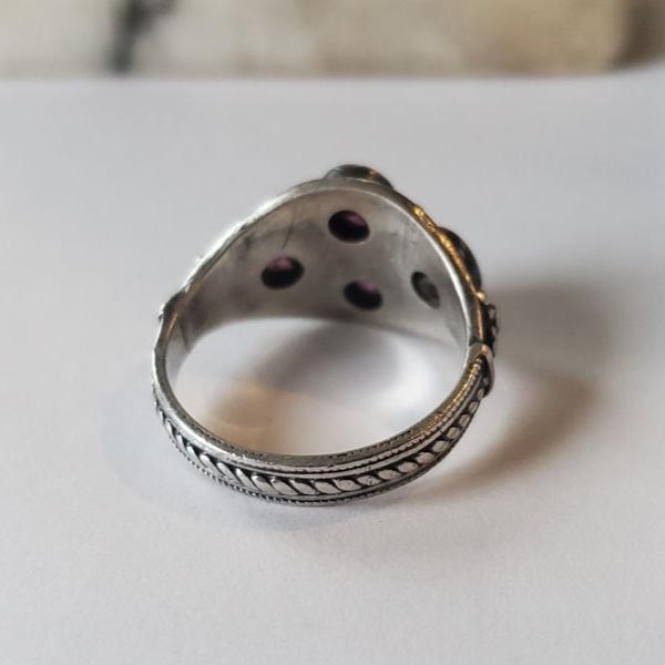Gr 122 Victorian Sterling Silver and Amethyst Signet Ring Size 5 3/4